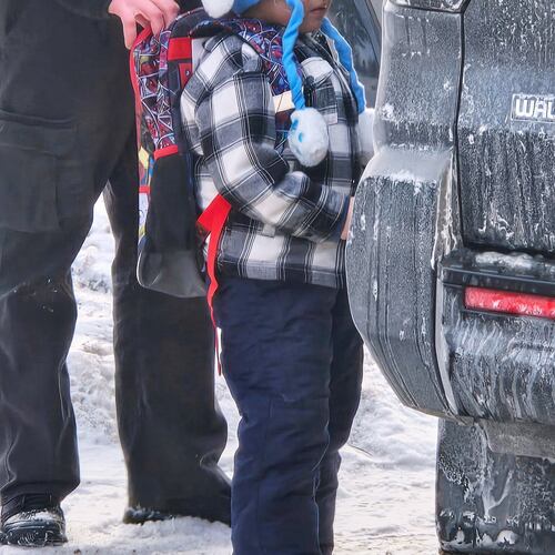 Liam Conejo Ramos, 5, is detained by U.S. Immigration and Customs Enforcement officers after arriving home from preschool, Tuesday, Jan. 20, 2026, in a Minneapolis suburb. (Ali Daniels via AP)