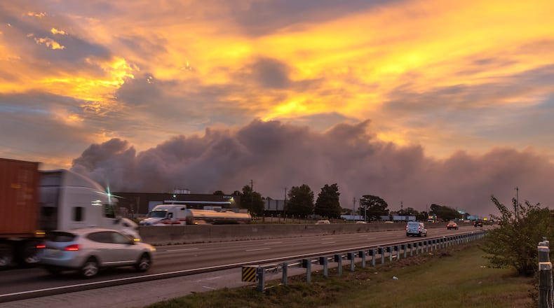 Rockdale County residents, especially those with respiratory problems, were told to shelter in place again on Tuesday, Oct. 1, 2024 if a large cloud of smoke from a Conyers chemical plant fire moves into their vicinity. The county, with a population of more than 90,000, had been under a shelter-in-place order after the fire broke out Sunday, but authorities lifted the order at 7:45 p.m. Monday. Officials then advised residents to hunker down again early Tuesday if winds pushed the plume overhead. (John Spink/AJC)