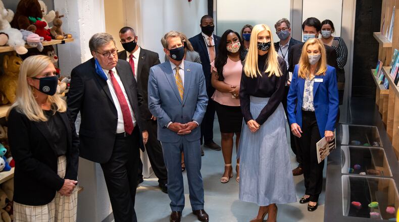 U.S. Attorney General William Barr, Gov. Brian Kemp,  Ivanka Trump, and Georgia First Lady Marty Kemp toured the Children's Advocacy Centers of Georgia Monday, September 21, 2020  STEVE SCHAEFER / SPECIAL TO THE AJC