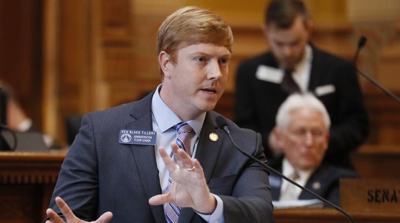 Senate Appropriations Chairman Blake Tillery, R-Vidalia, led the chamber's work on the $36.1 billion budget for fiscal 2025. The Senate approved the spending plan Tuesday in a 53-1 vote. Bob Andres / bandres@ajc.com