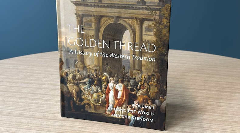 A text book, shown Tuesday, Aug 11, 2026 in Washington, to be used by the Pentagon this fall when they will begin implementing a curriculum that centers on Western civilization and Christianity in the schools it operates for military families, part of an effort by Defense Secretary Pete Hegseth to redirect the education system toward patriotic values and classical learning. (AP Photo)