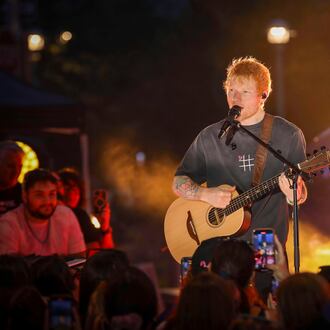 Ed Sheeran — pictured performing in New York in 2025 — will play Mercedes-Benz Stadium in October. (Andy Kropa/AP)