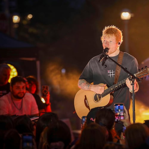 FILE - Singer-songwriter Ed Sheeran performs during "Ed Sheeran's Play: Live from New York" presented by TikTok at Domino Square in the Brooklyn borough of New York, Sept. 13, 2025. (Photo by Andy Kropa/Invision/AP, File)