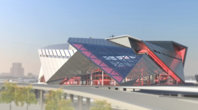 Rendering of new Atlanta Falcons stadium includes a pedestrian bridge that would span Northside Drive connecting the stadium to the Vine City MARTA station.