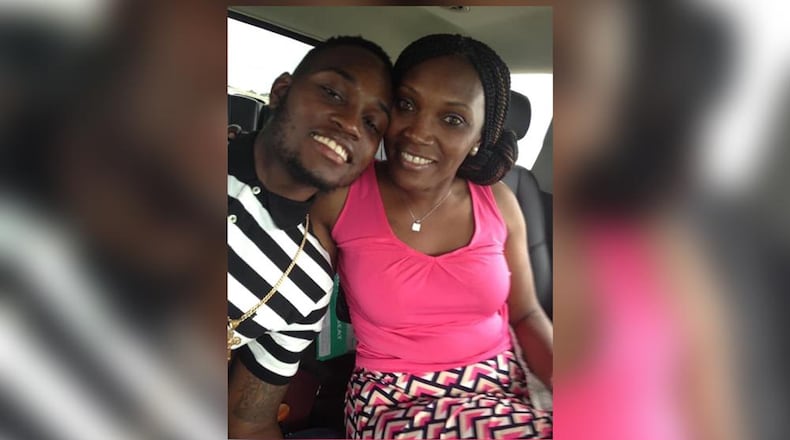 Wanda Jones-Cooper with her son, Ahmaud Arbery. Arbery was killed by the son of a former Glynn County police officer in February.