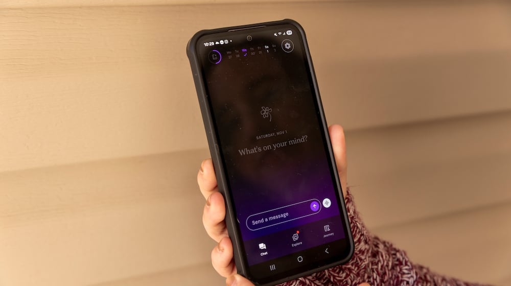Ash, an AI chatbot, is seen on a phone, near Atlanta, Nov. 1, 2025. Ash is part of an increasingly contentious effort to provide automated alternatives to traditional therapy. (Kendrick Brinson/The New York Times)