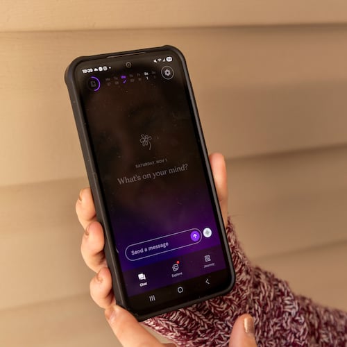 Ash, an AI chatbot, is seen on a phone, near Atlanta, Nov. 1, 2025. Ash is part of an increasingly contentious effort to provide automated alternatives to traditional therapy. (Kendrick Brinson/The New York Times)