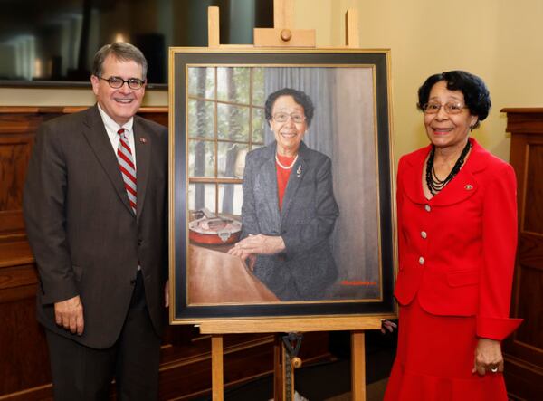 University of Georgia President Jere W. Morehead with Mary Frances Early after her portrait was unveiled. The university named its College of Education after Early, its first African American graduate, in February. Courtesy of Andrew Davis Tucker