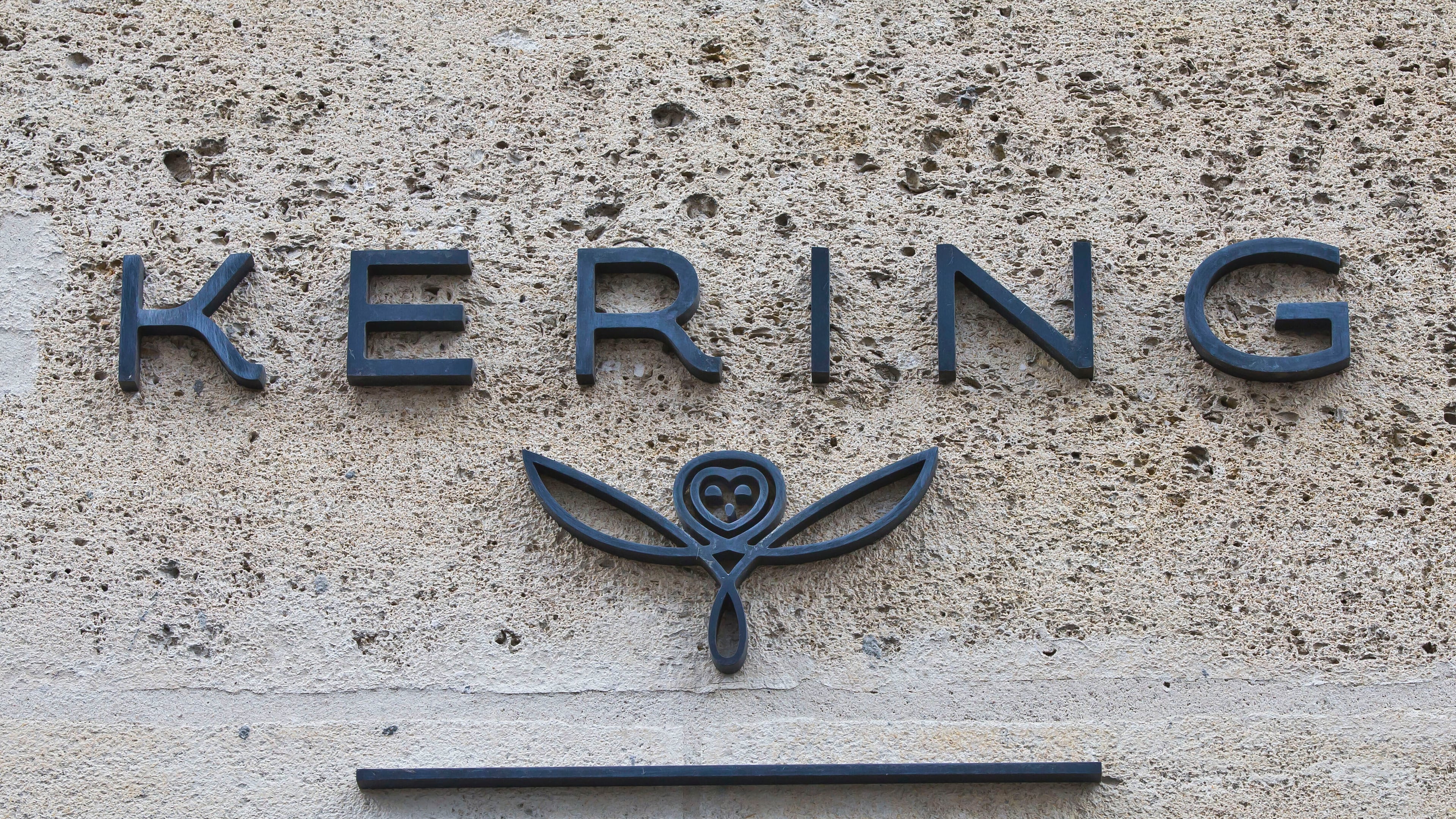 FILE - The logo of French luxury group Kering is pictured in Paris, on Sept. 15, 2017. (AP Photo/Michel Euler, File)