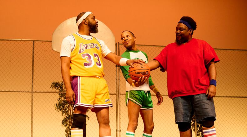 From left, Twin (Neal Ghant), Sky (Eugene H. Russell IV) and Jello (Enoch King) challenge each other in "That Serious He-Man Ball." Photo: Eley Photo