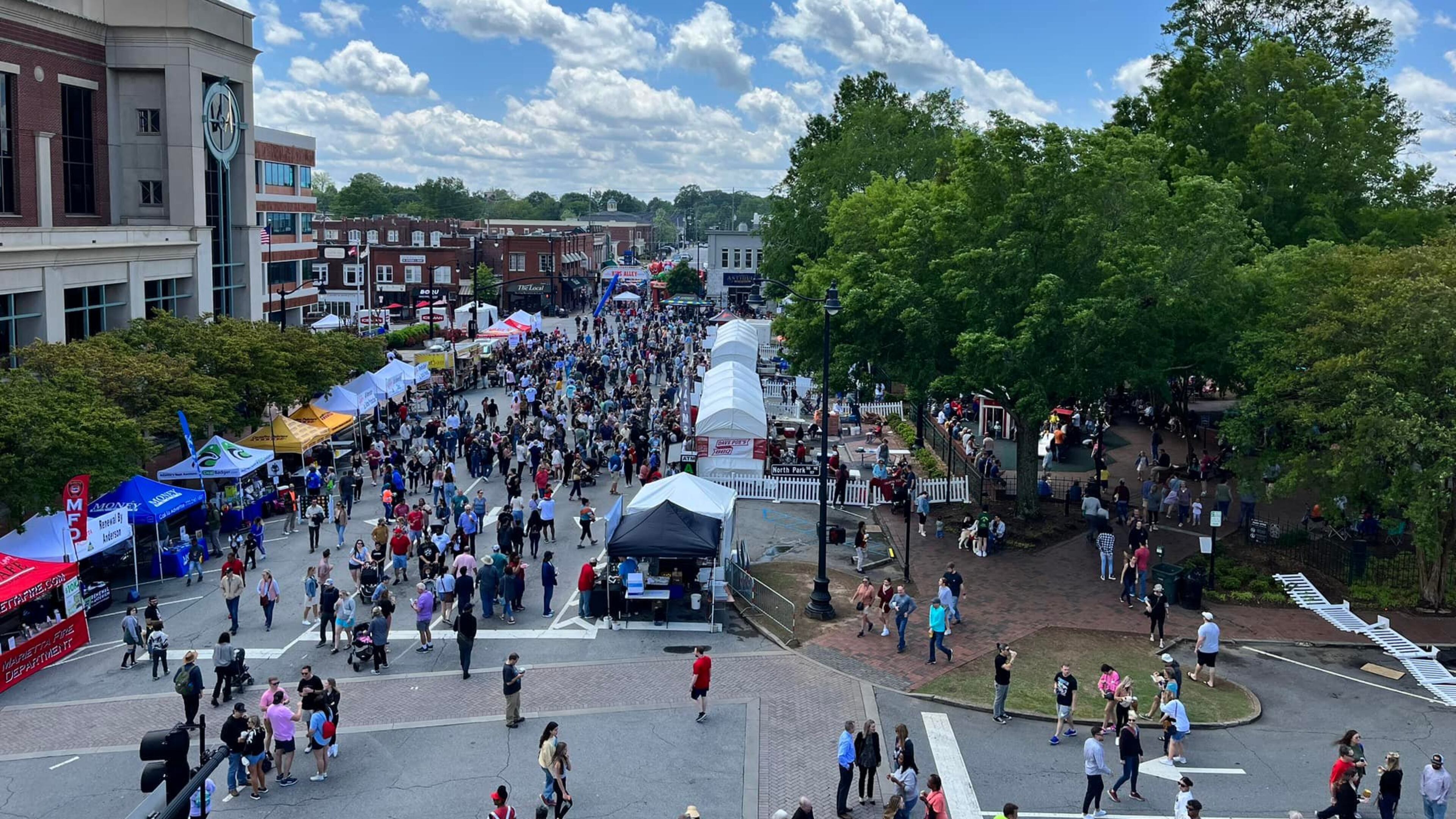 Booths with food and beverages from about 70 restaurants  will fill the square at Taste of Marietta on Sunday. (Photo courtesy of Taste of Marietta)