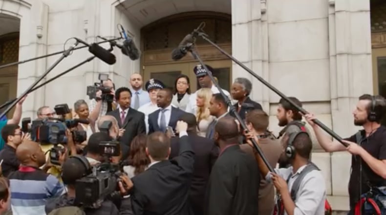 "Barbershop 3" filmed a scene outside the Fulton County Courthouse. Photo: Warner Bros.