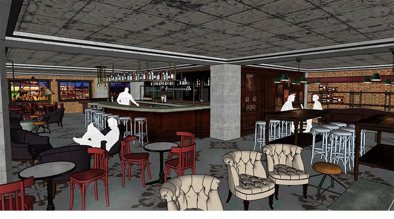 The bar at RFD Social / Rendering courtesy of Phase 3