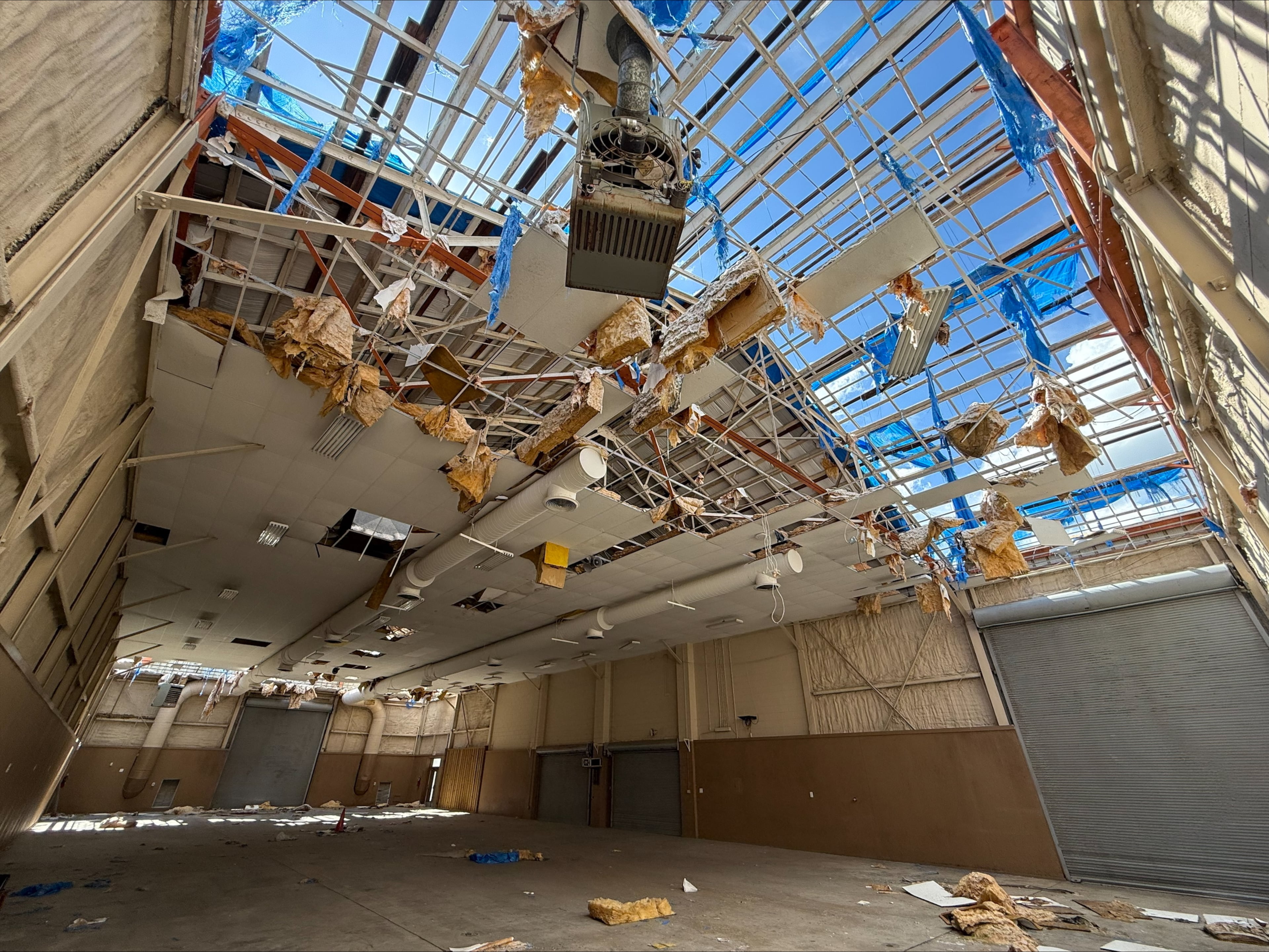 The Lowndes County Civic Center in Valdosta — pictured on Aug. 13, 2025 — remains severely damaged nearly a year after Hurricane Helene. (Courtesy of Lowndes County)
