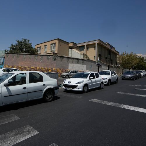 Cars line up outside a gas station in Tehran, Iran, Tuesday, Aug. 25, 2026. (AP Photo/Vahid Salemi)