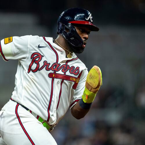 Atlanta Braves center fielder Michael Harris II (23) rounds third base during the eighth inning of a baseball game against the St. Louis Cardinals Wednesday, July 1, 2026, in Atlanta. (AP Photo/Erik Rank)