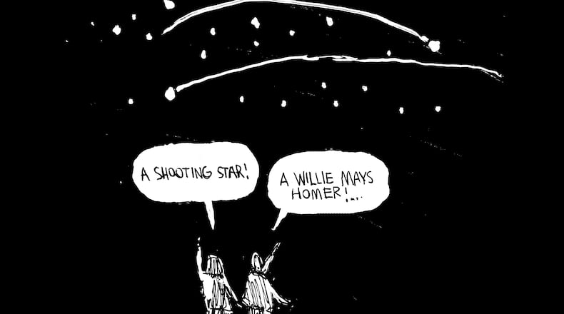 Mike Luckovich's sketch for his Willie Mays tribute cartoon.