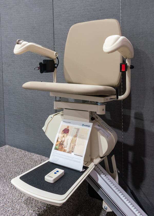 Stair lifts can come in handy both inside and outside the home — working on internal stairs as well as steps that lead up to an entrance. (Courtesy of Mobility Plus/Benjamin Rouse)