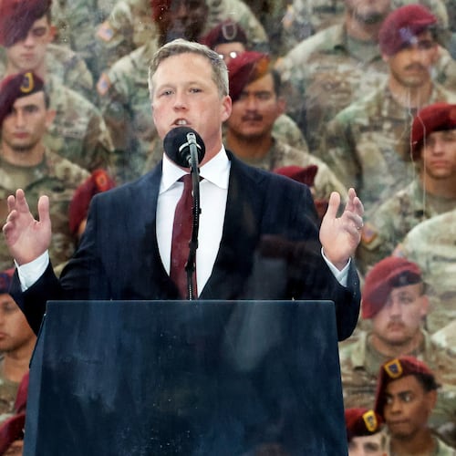 FILE - U.S. Army Secretary Dan Driscoll speaks at the America 250 celebration at Fort Bragg in Fayetteville, N.C., June 10, 2025. (AP Photo/Karl DeBlaker, File)