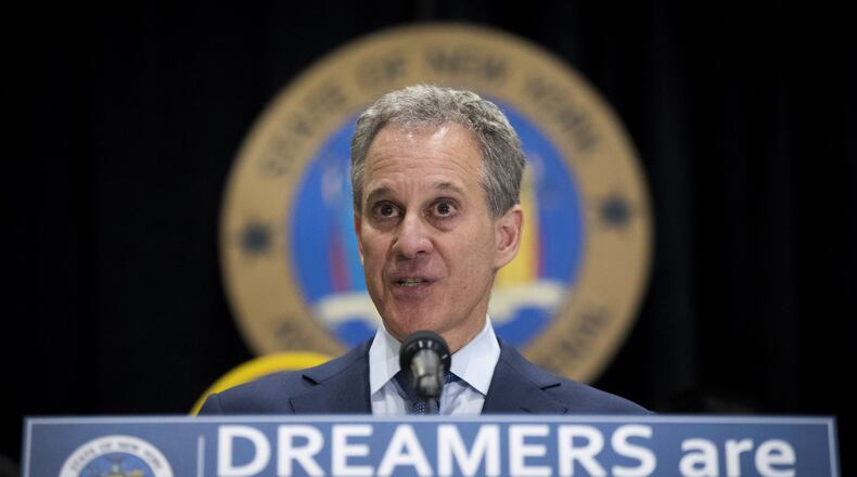 New York Attorney General Eric Schneiderman speaks during a press conference to announce the filing of a multi-state lawsuit that seeks to preserve the Deferred Action for Childhood Arrivals (DACA) program. (Photo by Drew Angerer/Getty Images) *** BESTPIX ***