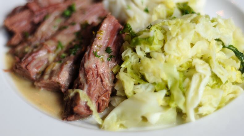 House-brined brisket shows up in several guises, including corned beef and cabbage.