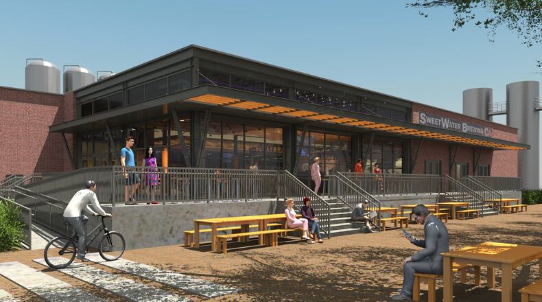 SweetWater taproom exterior rendering. Contributed by SweetWater Brewing Co.
