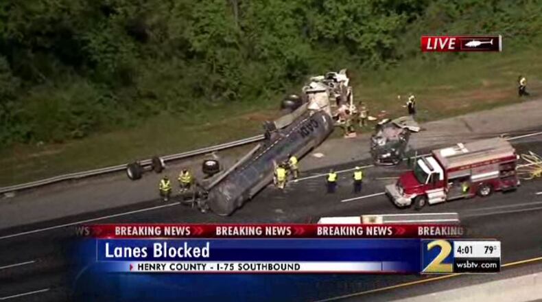 An overturned tanker shut down northbound lanes on I-75 in Henry County.