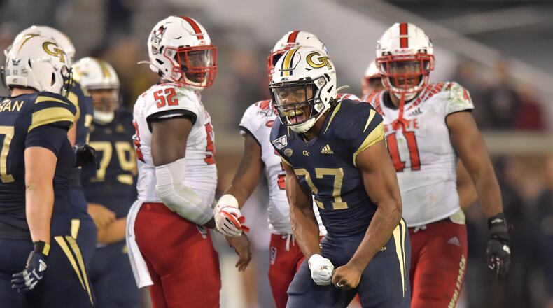 Georgia Tech running back Jordan Mason (27) reacts during the second half. (Hyosub Shin / Hyosub.Shin@ajc.com)