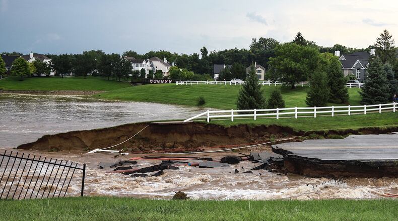 This photo provided by Aaron Skillman shows flooding in Indianapolis, Ind., on Saturday, Aug. 15, 2026. (Aaron Skillman via AP)