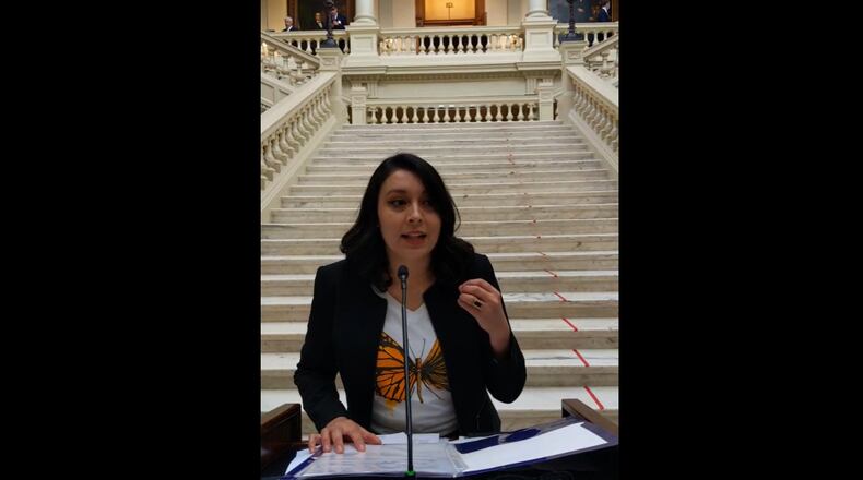 Yehimi Cambrón, a DACA-recipient, speaks at a Coalition of Refugee Service Agencies (CRSA) event on Thursday, February 10, 2022.