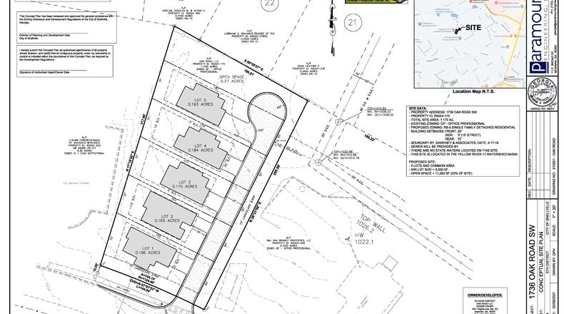 Snellville City Council unanimously denied rezoning and variance requests for a proposed five-lot residential subdivision on Oak Road. (Courtesy of City of Snellville)
