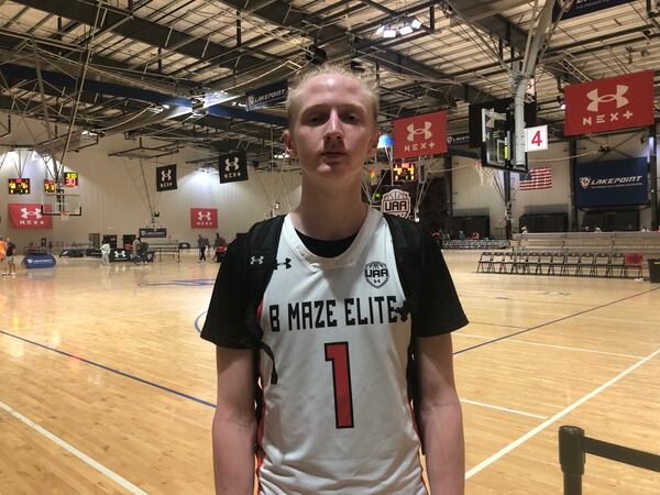 Blue Cain poses for a photo at the LakePoint Sports gymnasium in Cartersville July 7, 2022. Cain, who plays for the B. Maze Elite AAU team, committed to Georgia Tech June 9, 2022. (AJC photo by Ken Sugiura)