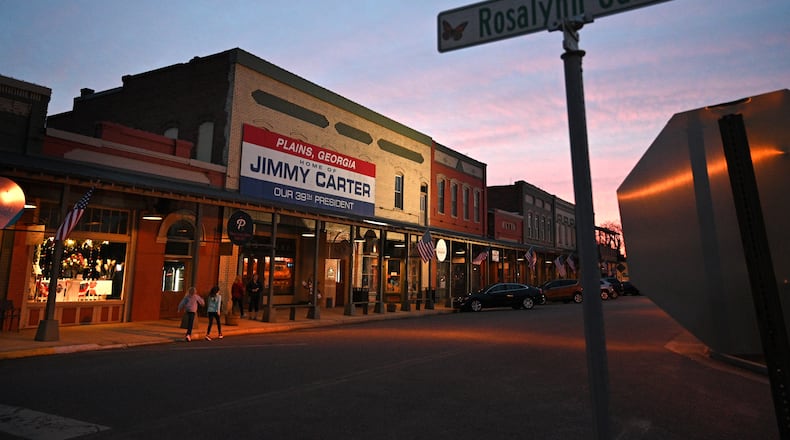 Photo shows a small town of Plains at twilight, Monday, Feb. 20, 2023. Former President Jimmy Carter, the Georgia native who is the longest living president in U.S. history, has decided against any further medical treatment and has entered home hospice care, the Carter Center said Saturday. (Hyosub Shin / Hyosub.Shin@ajc.com)