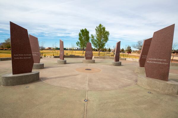 A memorial to honor the victims of the 2019 Walmart mass shooting, is pictured on Tuesday, March 25, 2025, in El Paso, Texas. (AP Photo/Andres Leighton)