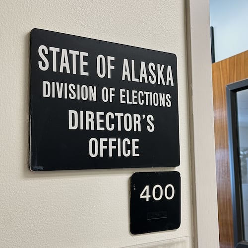 FILE - A sign indicates the director's office of the Alaska Division of Elections, March 19, 2026, in Juneau, Alaska. (AP Photo/Becky Bohrer, File)