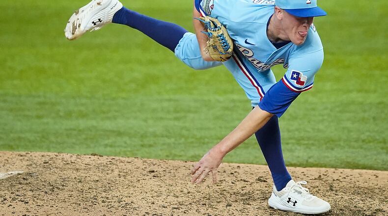 Texas Rangers pitcher Kolby Allard delivers during the seventh inning against the Houston Astros on Sunday, September 27, 2020 at Globe Life Field in Arlington, Texas. (Smiley N. Pool/The Dallas Morning News/TNS)