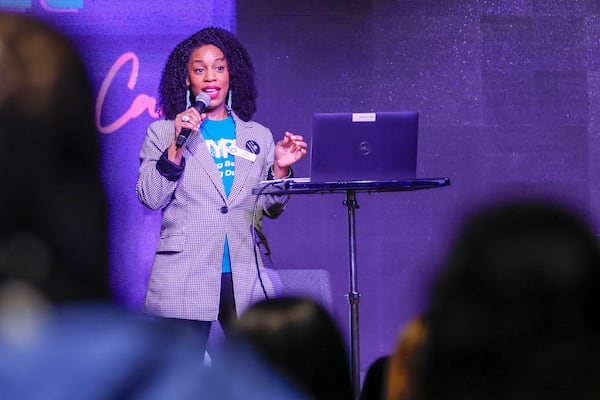 Kristina Newton, the founder of HYPE, delivered her remarks during the HYPE Tech Conference held at Impact Church in Atlanta on Tuesday, March 4, 2025. This conference aims to empower women within the technology sector.
(Miguel Martinez/ AJC)
