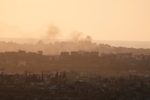 Smoke rises following an Israeli army bombardment in Gaza Strip, seen from southern Israel, Tuesday, May 20, 2025. (AP Photo/Maya Alleruzzo)