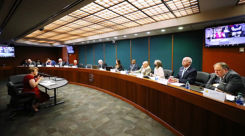 Cindy Battles, with the Georgia Coalition for the People's Agenda, addresses Georgia senators Monday as they hear from the public and county election directors about their concerns with a voting bill that would have increased police powers and ballot inspections. Curtis Compton / Curtis.Compton@ajc.com