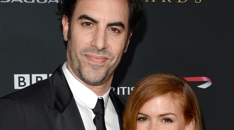 BEVERLY HILLS, CA - NOVEMBER 09: Actors Sacha Baron Cohen (L) and Isla Fisher attend the 2013 BAFTA LA Jaguar Britannia Awards presented by BBC America at The Beverly Hilton Hotel on November 9, 2013 in Beverly Hills, California. (Photo by Jason Merritt/Getty Images)