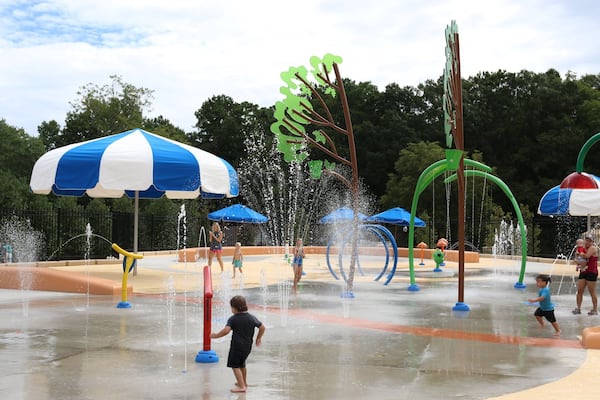 The sprayground at Elizabeth Porter Park in Marietta lets kids cool off with plenty of sprays and features like water cannons. (courtesy of Marietta Parks & Recreation/Maggi Moss)
