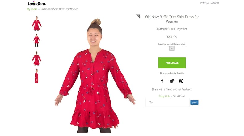 An example of how shoppers could use Twindom s technology to try on clothes in a virtual environment. (Courtesy Twindom)