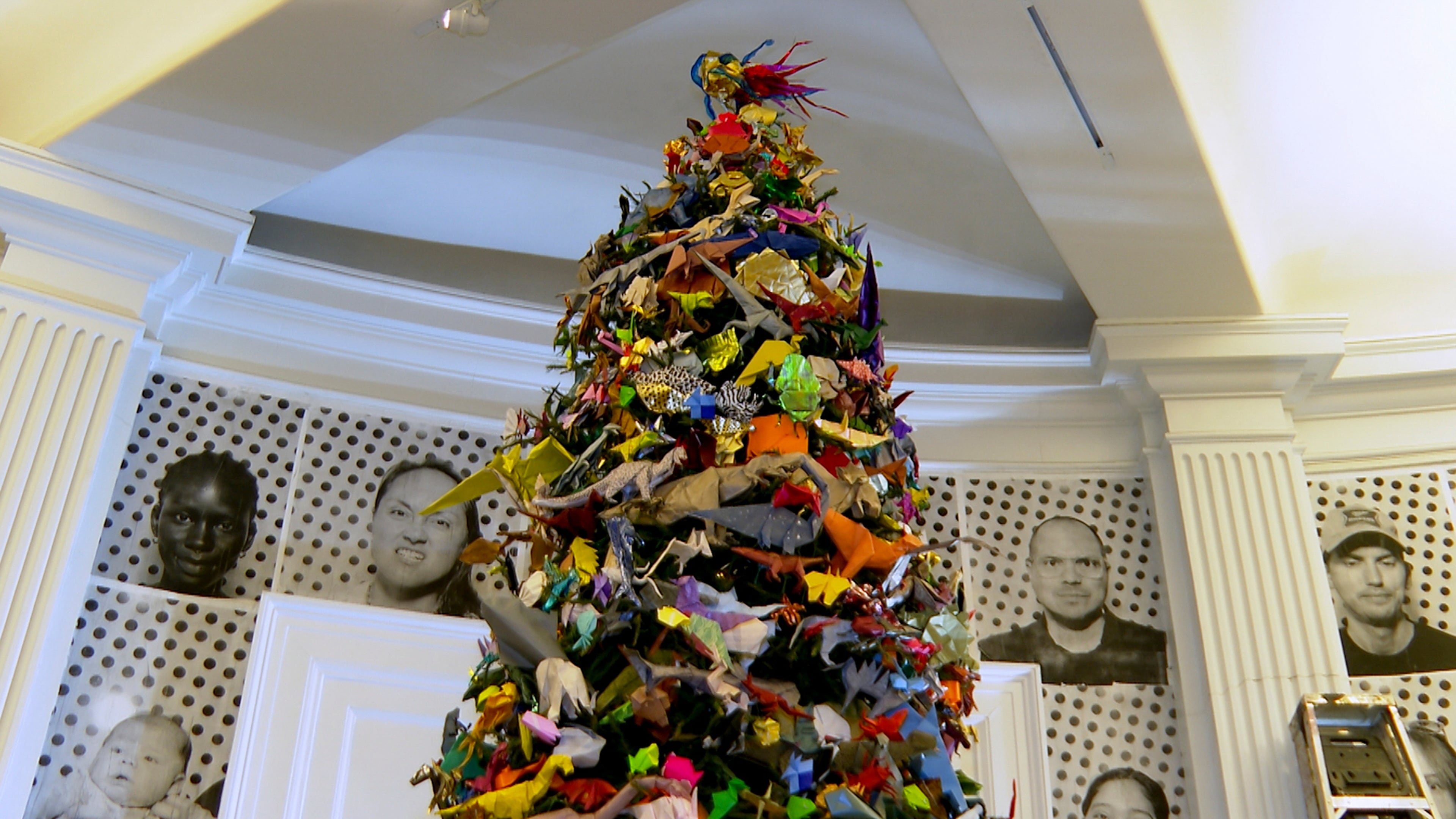 The Origami Holiday Tree stands at the American Museum of Natural History, Thursday, Nov. 13, 2025, in New York. (AP Photo/Joe Frederick)
