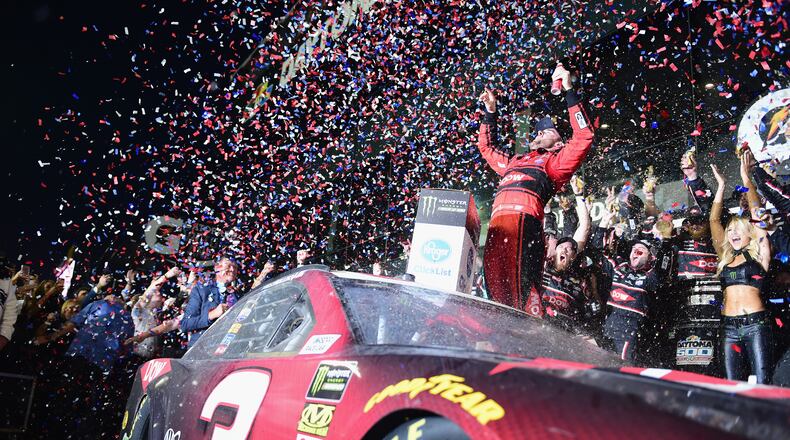 Austin Dillon celebrates in Victory Lane after winning the Daytona 500 Sunday. (Jared C. Tilton/Getty Images)