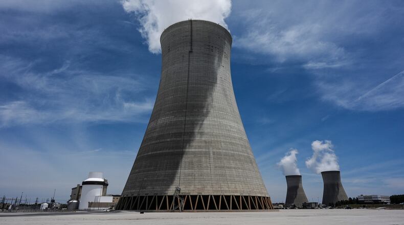 FILE - Cooling tower three with one and two in the background operate at the nuclear reactor facility at the Alvin W. Vogtle Electric Generating Plant, May 31, 2024, in Waynesboro, Ga. (AP Photo/Mike Stewart, File)