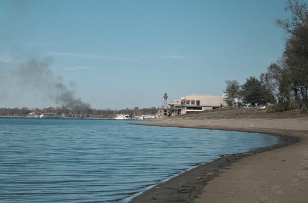 A shot of Lake Ferguson in Greenville, Mississippi. Recurring images of water, particularly the rolling Mississippi River, poignantly suggests the passage of time in the documentary.