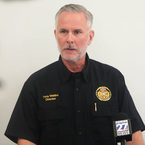 Kansas Bureau of Investigation Director Tony Mattivi speaks at a news conference about a domestic violence incident that resulted multiple casualties, Saturday, Nov. 15, 2025, at the Carbondale City Library in Carbondale, Kan. (AP Photo/John Hanna)