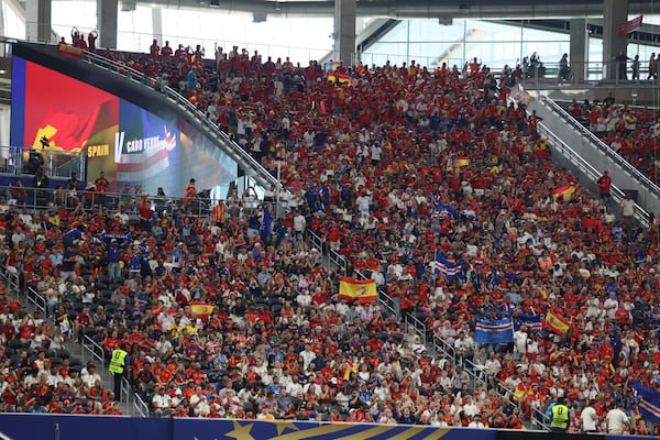 Fans pack Atlanta Stadium before the start of the Spain vs. Cape Verde match Monday, June 15, 2026, in Atlanta. (Jason Getz/AJC)