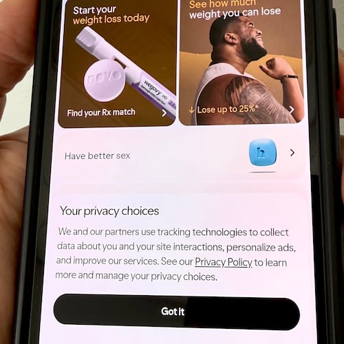 The Hims website is displayed on a smartphone in Philadelphia on Wednesday, Sept. 16, 2026. (AP Photo/Jonathan Poet)