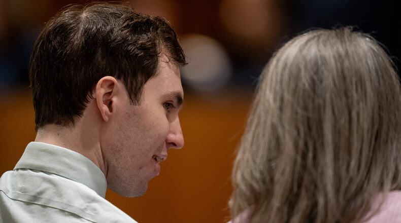 Tyler Robinson, left, accused in the fatal shooting of Charlie Kirk, appears during a hearing in the 4th District Court in Provo, Utah, Tuesday, May 19, 2026. (Trent Nelson/The Salt Lake Tribune via AP, Pool)